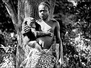 Promotional photo of Ota Benga on display at the Bronx Zoo in 1906. Ten years later he committed suicide at the age of 32.